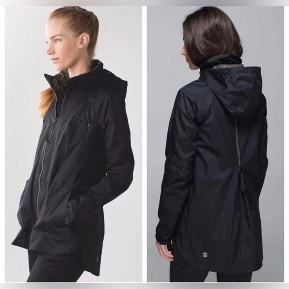 Lululemon Fo Drizzle Rain Jacket – Zip Rain Supreme Hooded Black Camo | Size 8